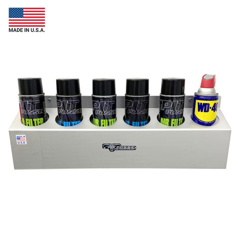 Pit Posse 302 Six Bottle Aerosol Spray Can Rack Shelf Holder 23" Caddy - Made in USA - Enclosed Race Trailer Garage Shop Storage Organizer Aluminum Storage Universal Mounting 5 Year Warranty (Silver) - Image 2